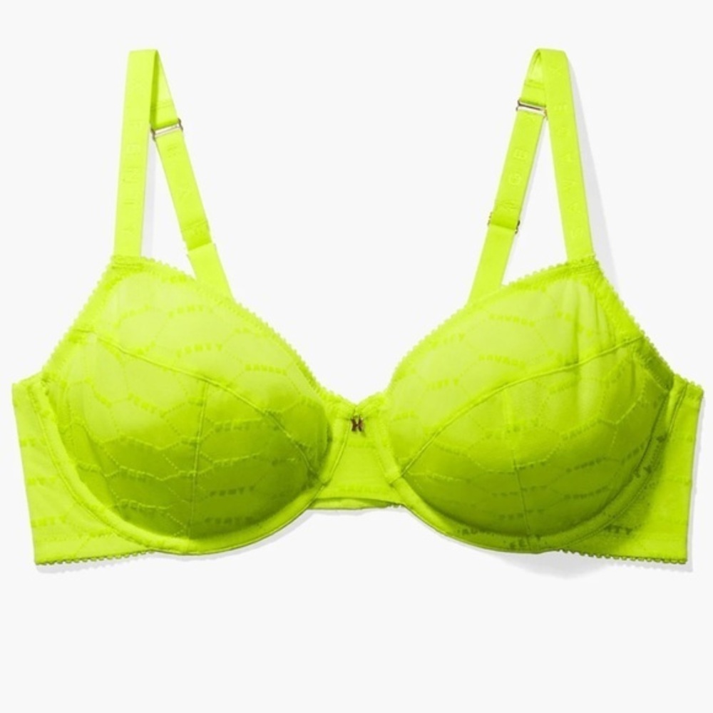 Savage X Fenty Flocked Logo‎ Neon bright dopamine unlined Bra Size 40DD NWT